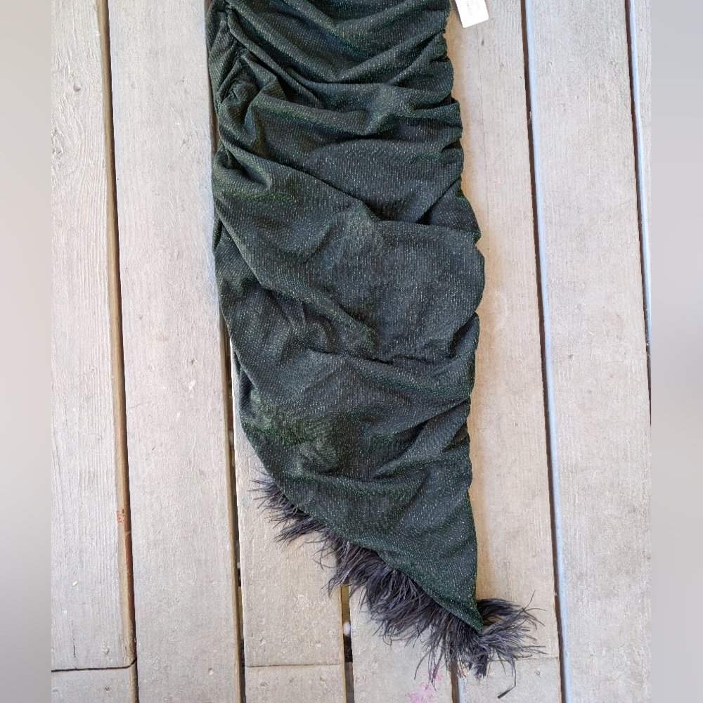 SAYLOR One-Shoulder Emerald Green Feather-Hem Dress - Picture 8 of 14